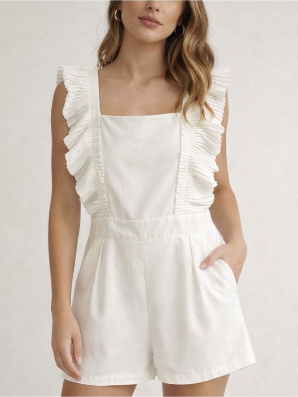 Lena Ivory Ruffle-Trim Romper